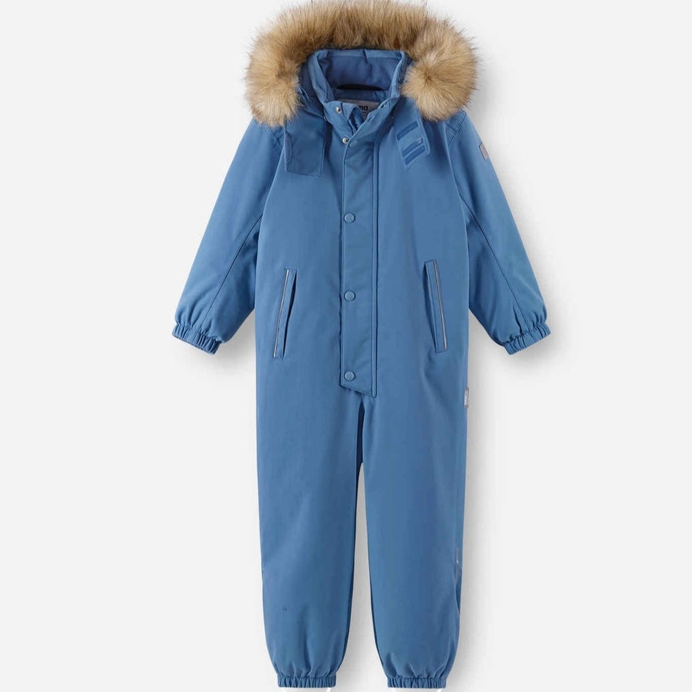 Blue Kids One Piece Bodysuit with Faux Fur Trim